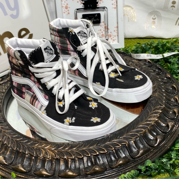 Vans Black and Pink Plaid High-Top Sneakers - Picture 3 of 15